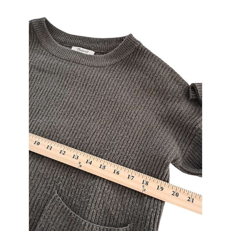 MADEWELL Olive Green Ribbed Crewneck Pocket Sweater S Cotton Blend Boho
