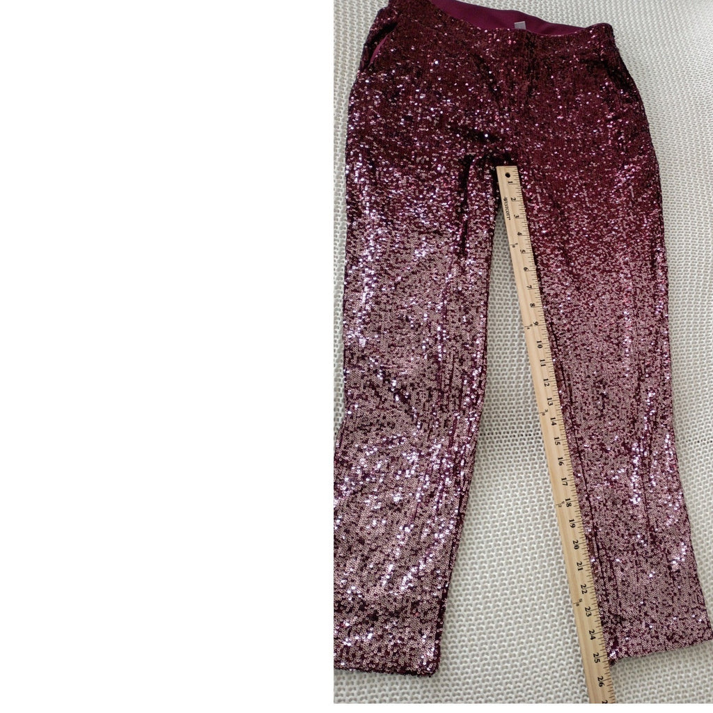 Cable & Gauge Glamarous Shimmering Sequin Pants Burgundy Sparkle Ombre Style S