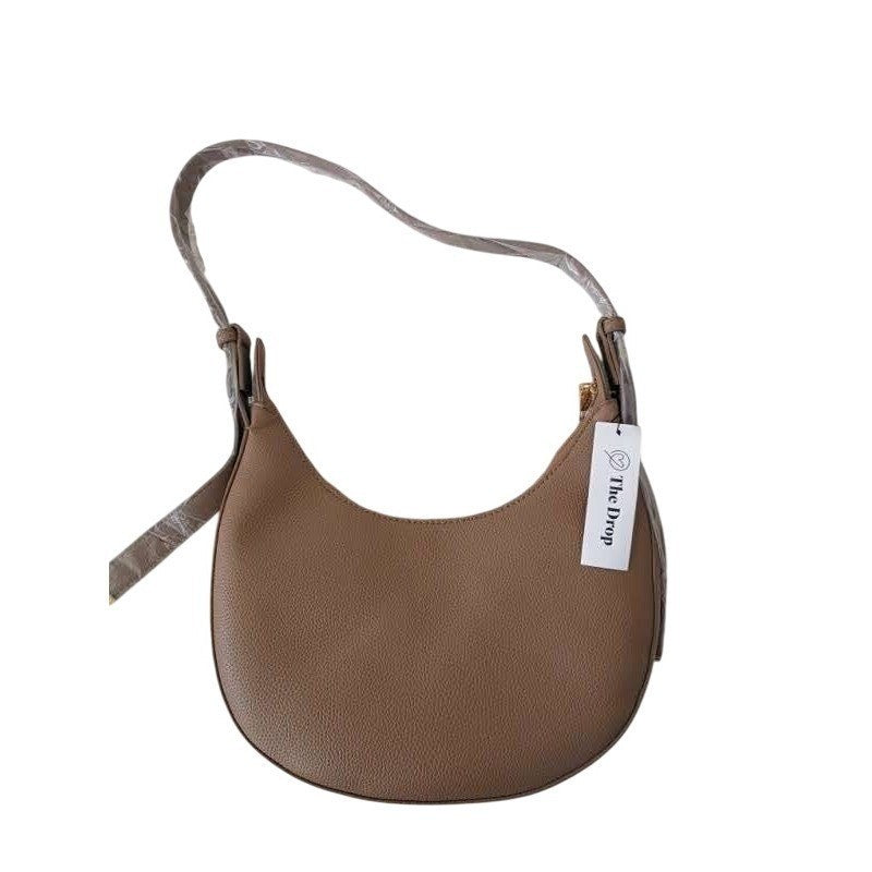 NWT The Drop Avalon Small Shoulder Bag Tan Pebble Faux Leather Crescent Hobo Bag