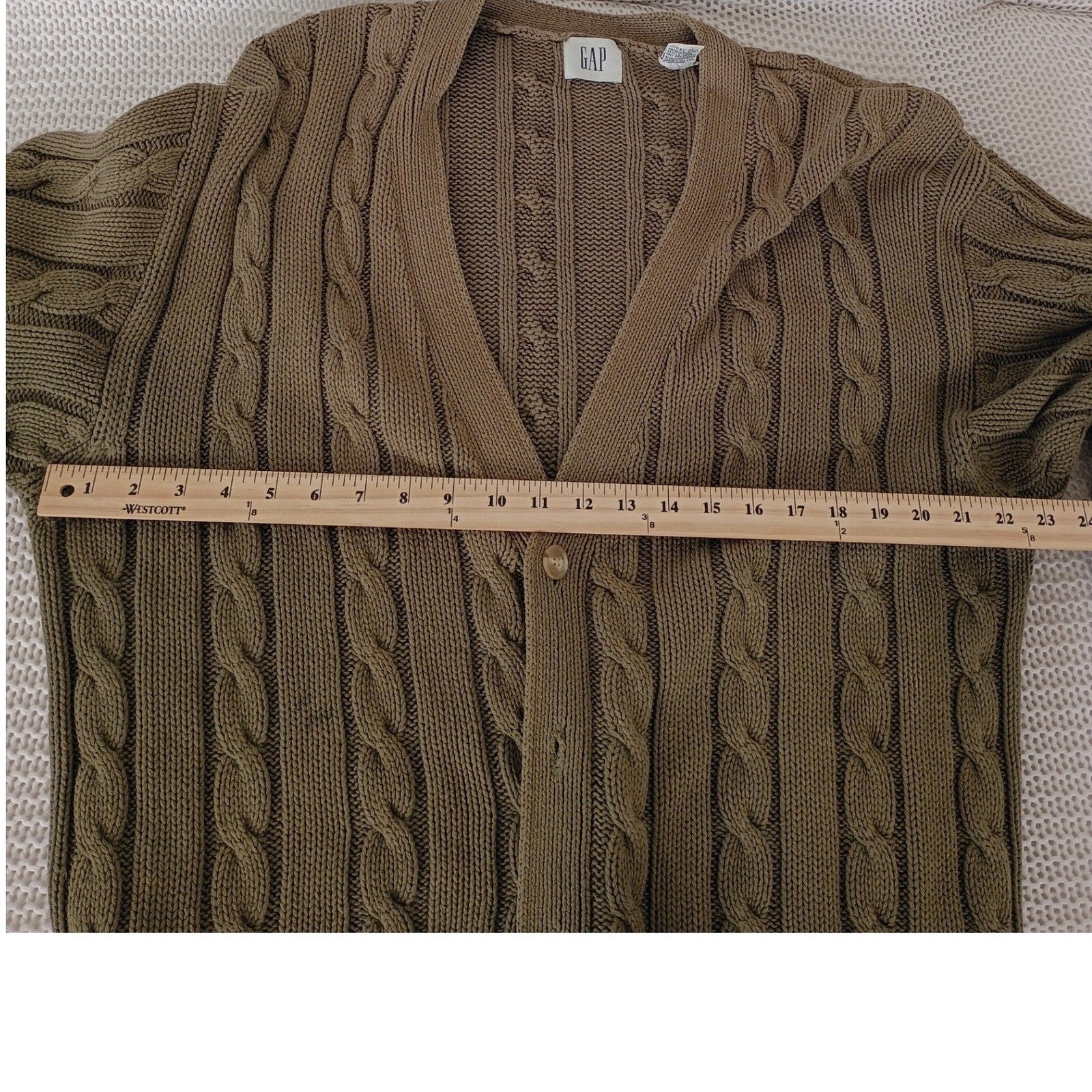 GAP Cable Knit Cardigan Sweater Olive Green Button Long Sleeve XL 100% Cotton