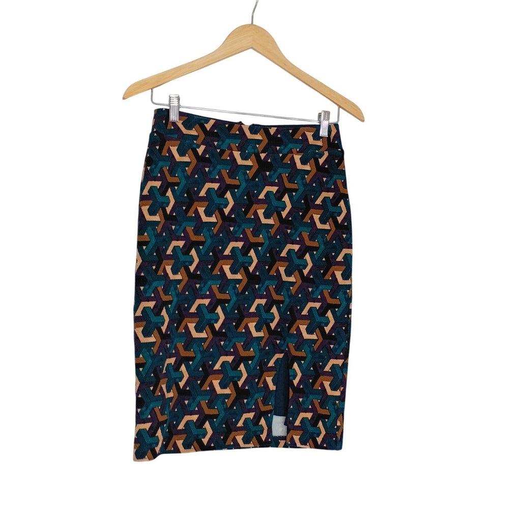 Maeve Anthropologie Geometric Optical Illusion Pencil Skirt Teal Purple Cotton S