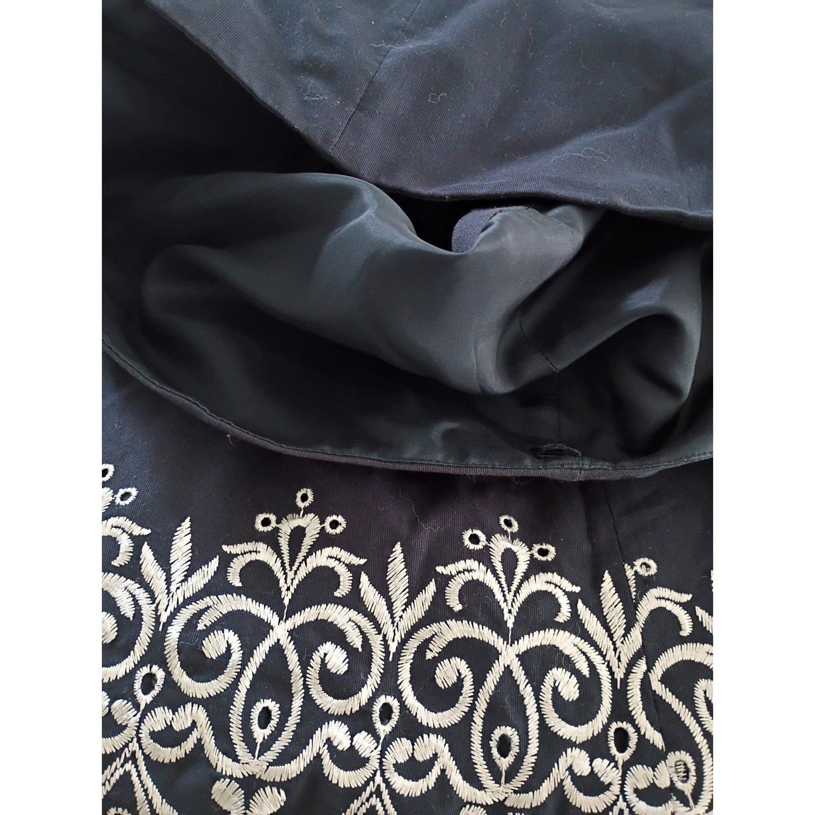 Ann Taylor Navy Blue Strapless Embroidered A-Line Dress Small 100% Cotton Summer