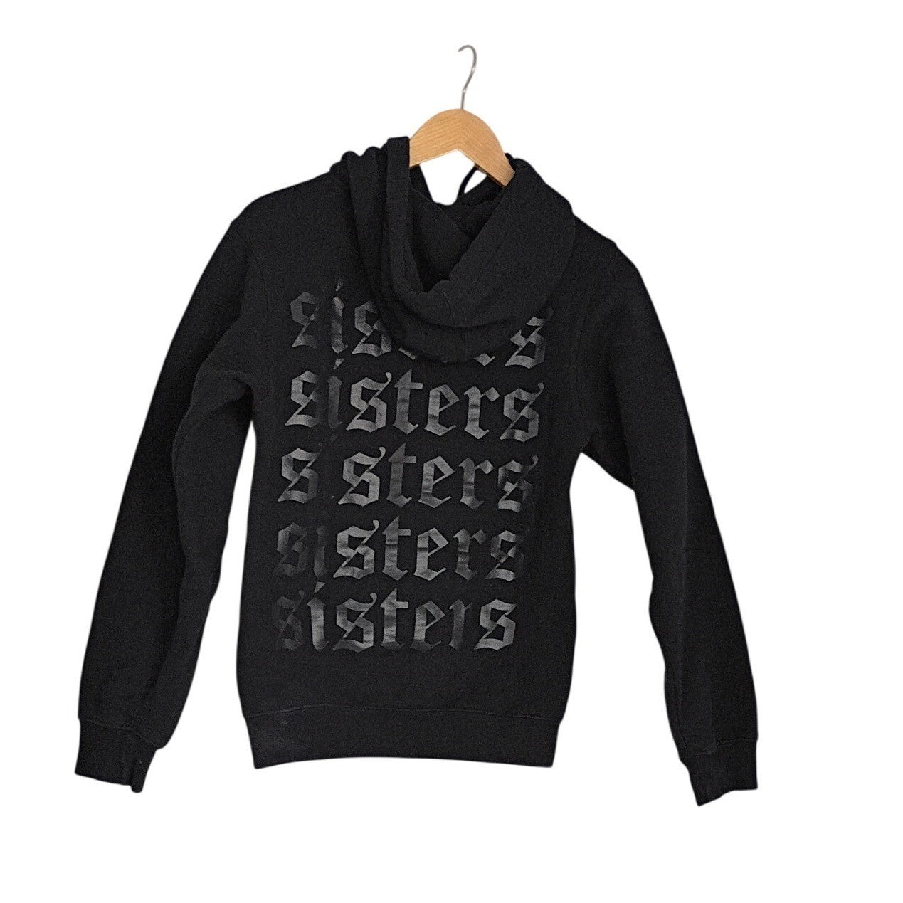 SISTERS Black Gothic Logo Hoodie 100% Cotton Sweatshirt Fits S Made USA