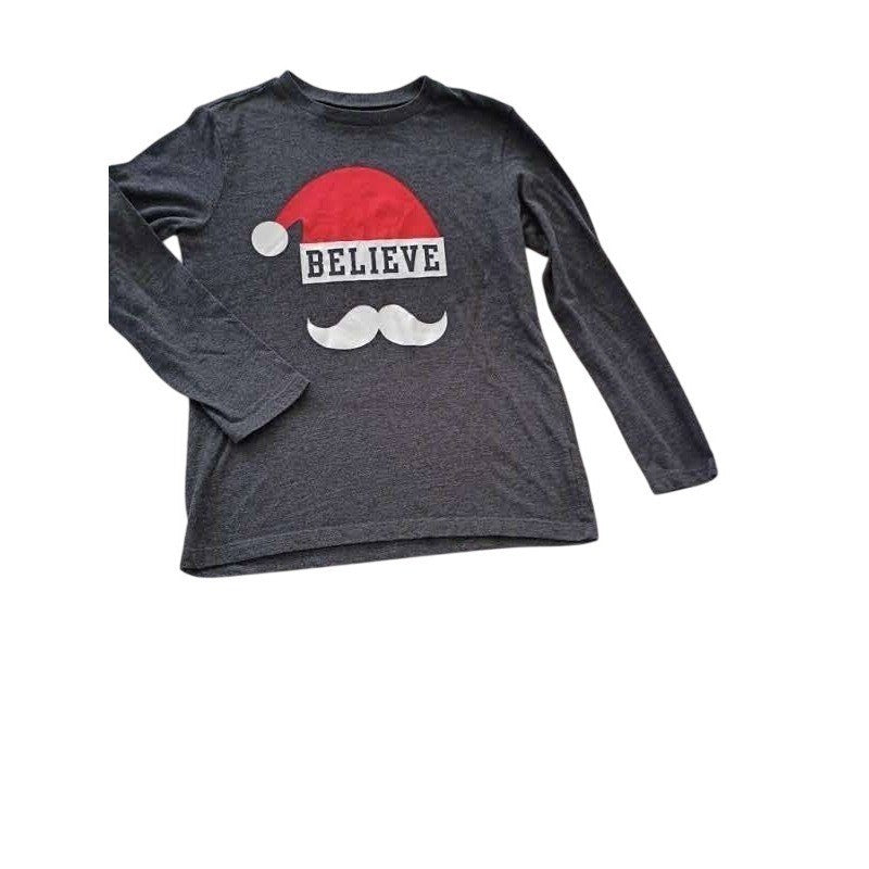 Old Navy Girl's L Believe Santa Christmas Tee Gray Fits Womens XS S
