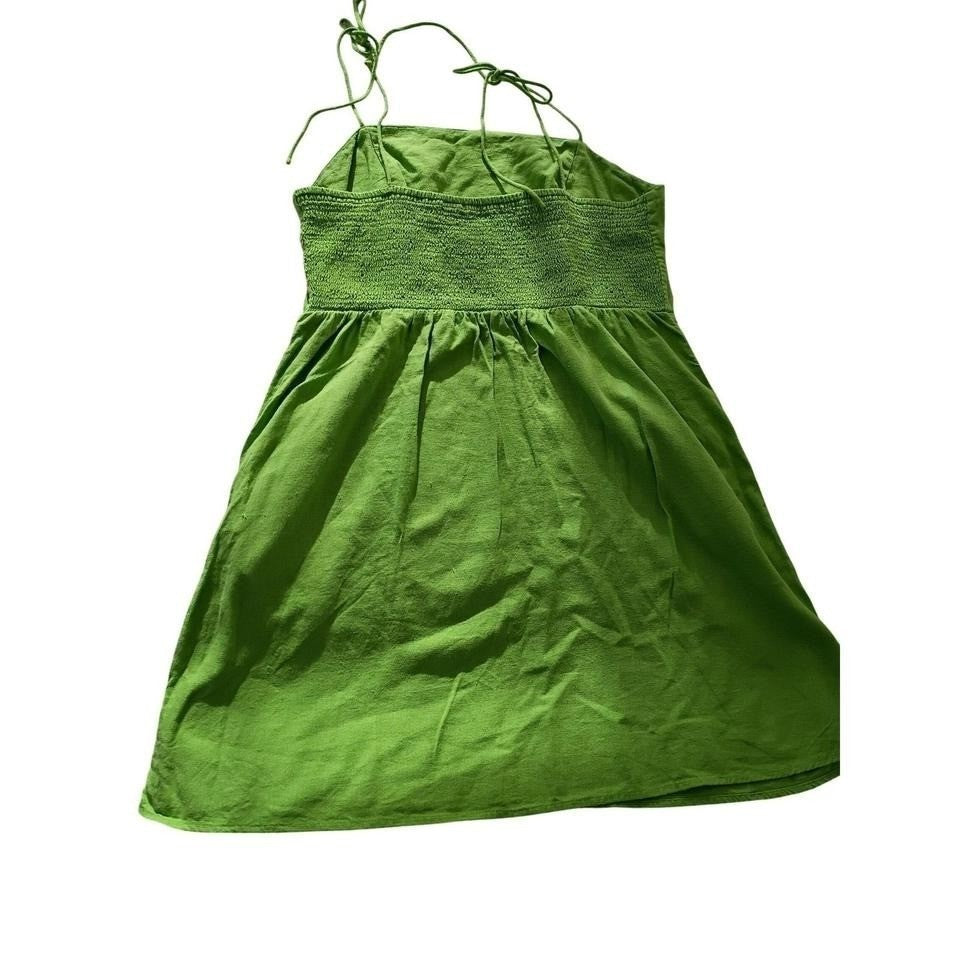 Old Navy Green Smocked Linen Blend Square Neck Tie Shoulder Mini Dress Women L
