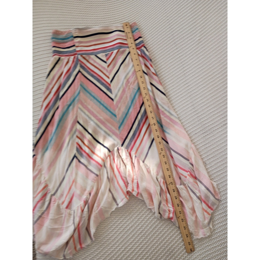 Umgee USA NWOT Pink Blue Striped High-Low Ruffle Midi Skirt Smocked Boho S NWOT