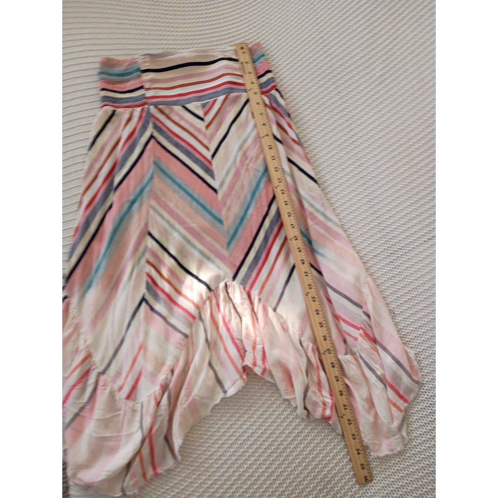 Umgee USA NWOT Pink Blue Striped High-Low Ruffle Midi Skirt Smocked Boho S NWOT