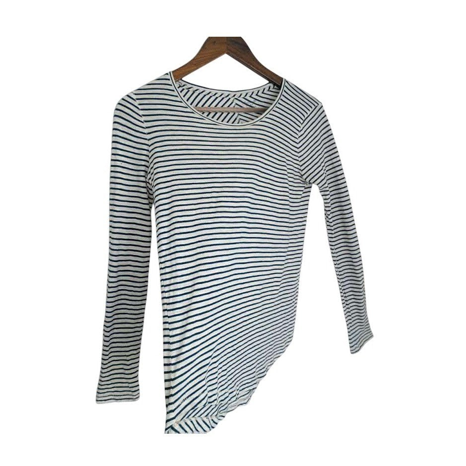 Madewell Coastal Blue White Striped Tee 100% Cotton Scoop Neck Long Sleeve Small