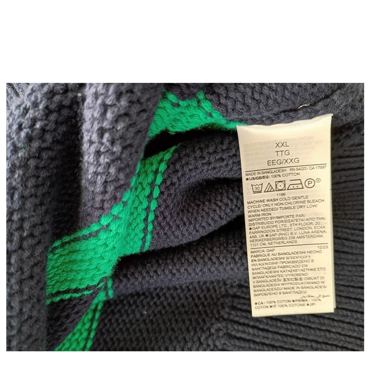 GAP NWT Navy Green Striped 100% Cotton Crewneck Sweater L Pullover Relaxed Fit