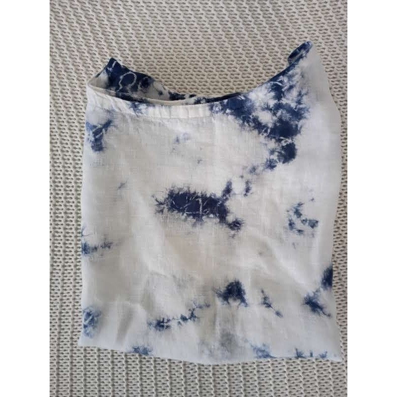 Rachel Zoe 100% Linen Blue White Tie Dye Boxy Short Sleeve Blouse Large  NWOT