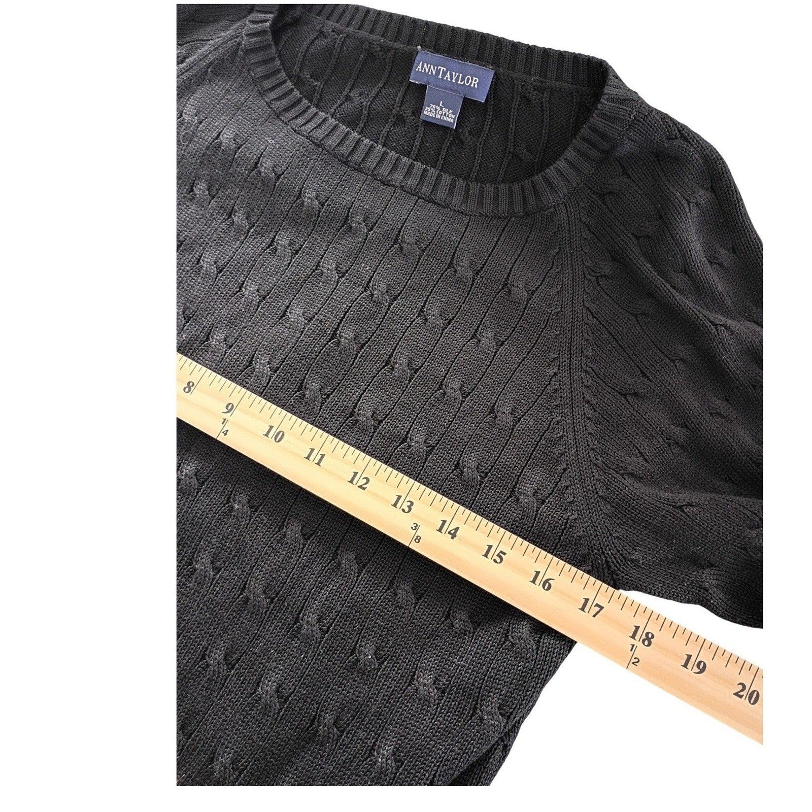 Ann Taylor Black Cable Knit 75% Silk Sweater Top Size S