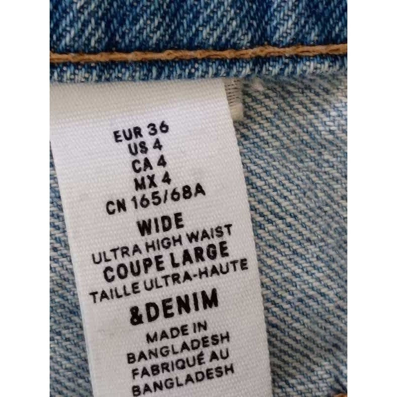 &Denim H&M Wide Leg Ultra High Waist Jeans 4/26x31 Light Wash Distressed Blue