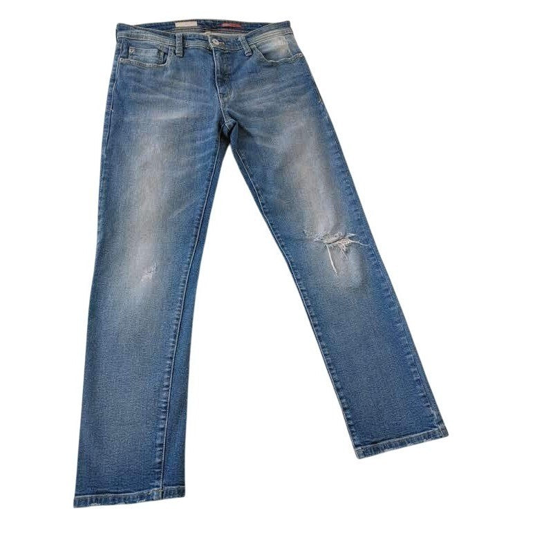 Y2K Moto Utility Skinny Jeans Dark Wash Embroidered Pocket 30x31 2.1 Denim