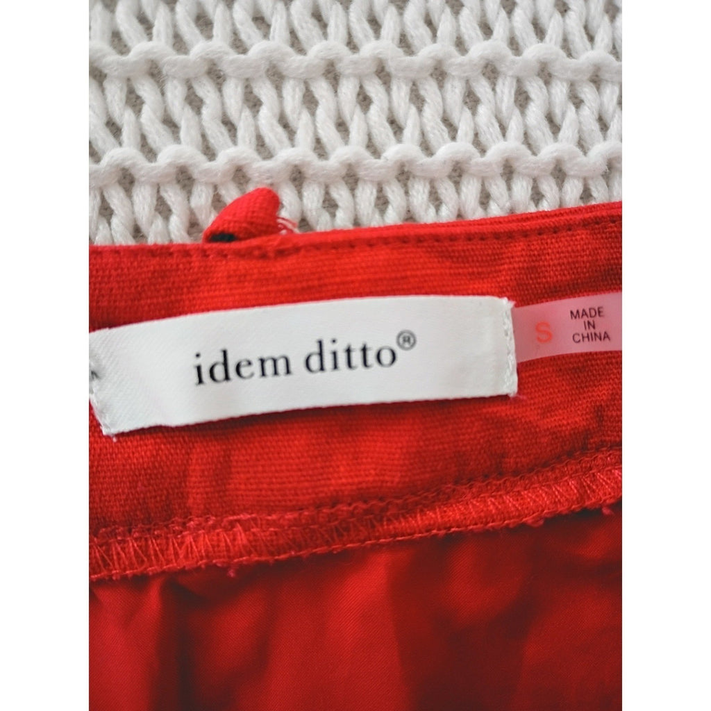 Idem Ditto XS Red Linen Cargo Mini Skirt High Waist Button Front Utility Pockets