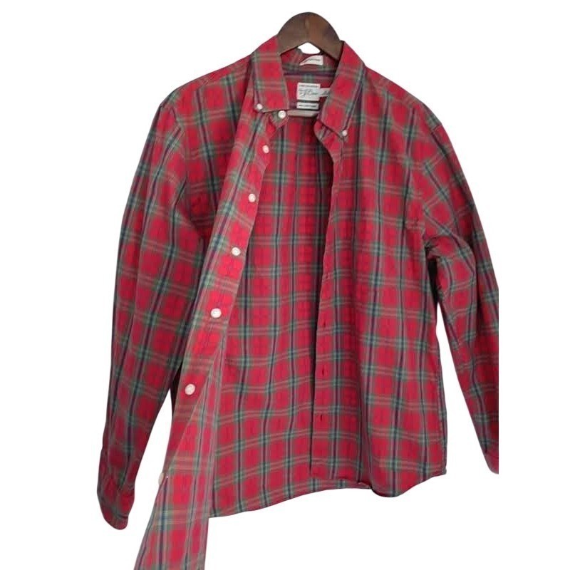 J Crew Red Plaid Slim 100% Cotton Untucked Secret Wash Shirt Mens L Everydaywear