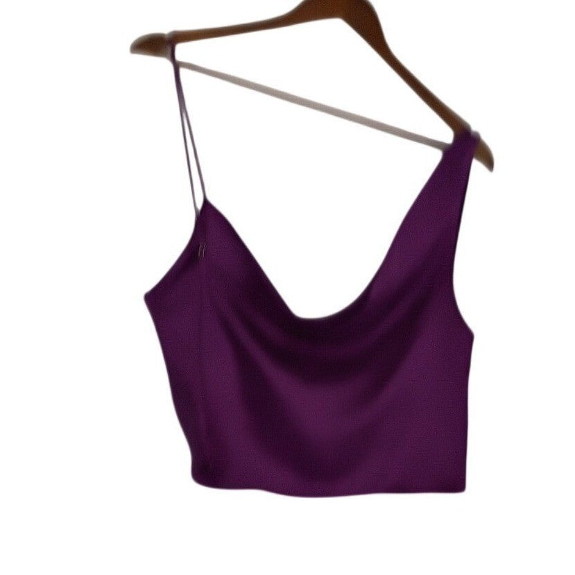Zara Purple Satin One Shoulder Draped Asymmetrical Crop Top M Medium 6 8 Party