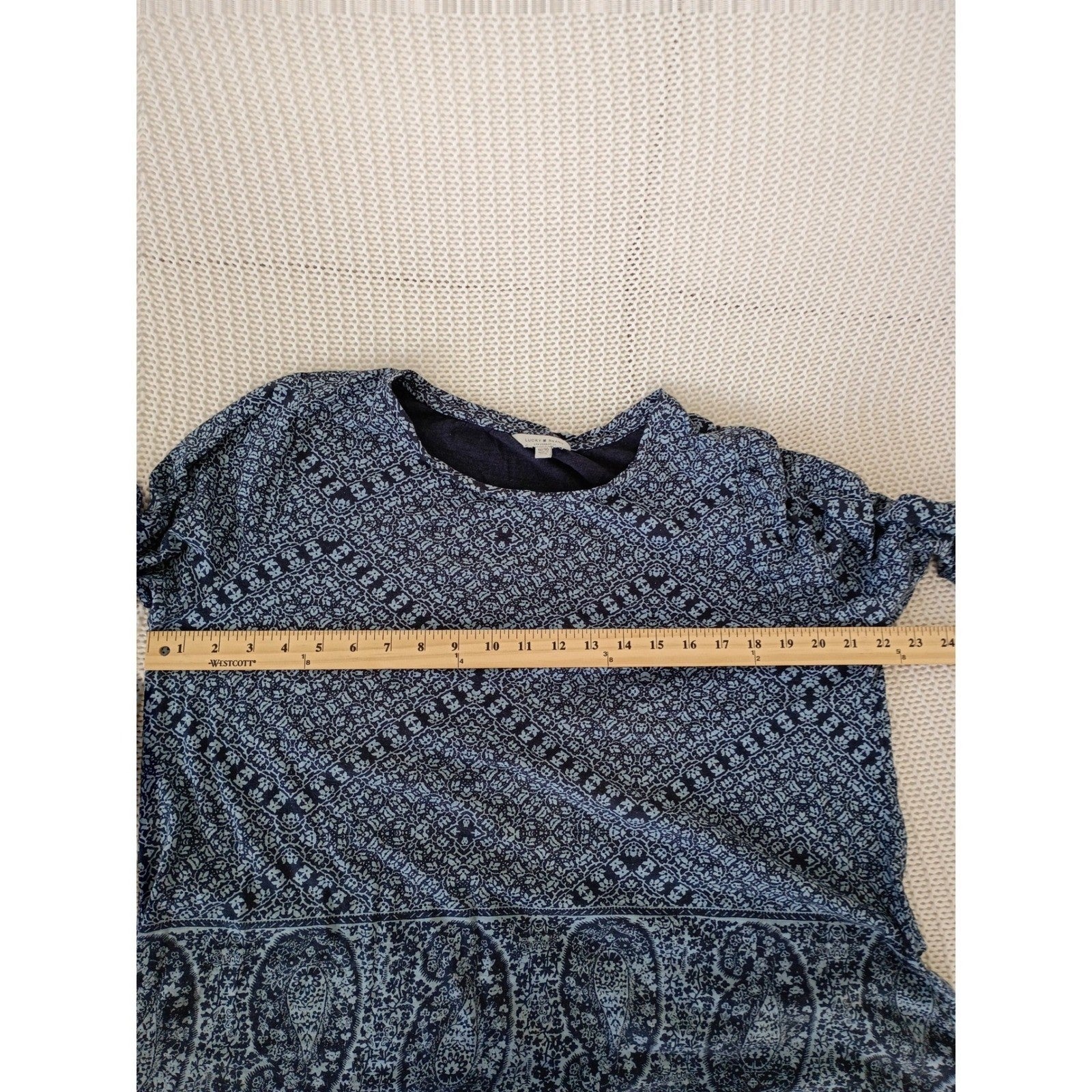 Lucky Brand Blue Paisley Medallion Cotton Modal Long Sleeve Top Boho 1X Plus