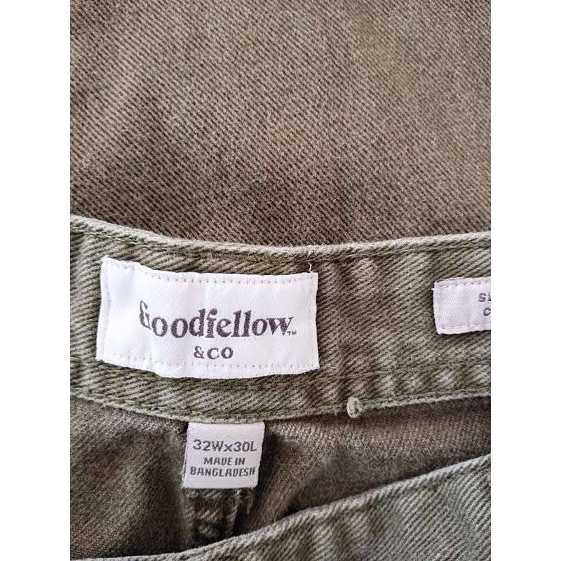 Goodfellow Co Slim Straight Cargo Pants Olive Green 100% Cotton Mens 32W 30L