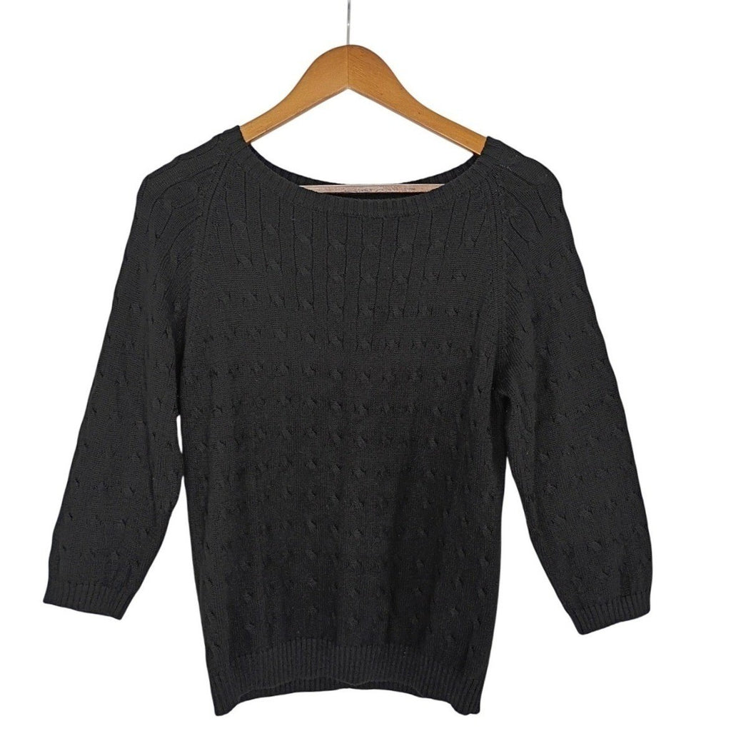 Ann Taylor Black Cable Knit 75% Silk Sweater Top Size S