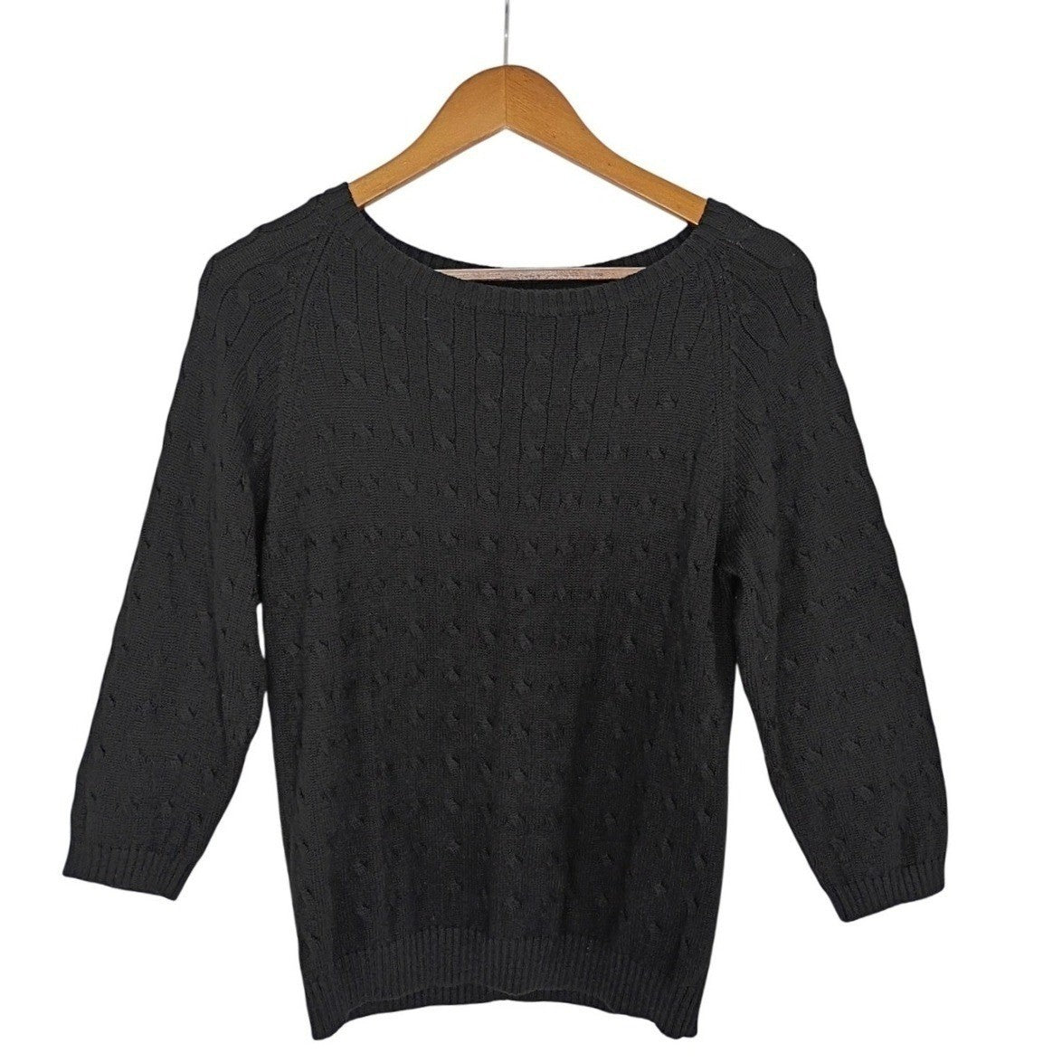 Ann Taylor Black Cable Knit 75% Silk Sweater Top Size S