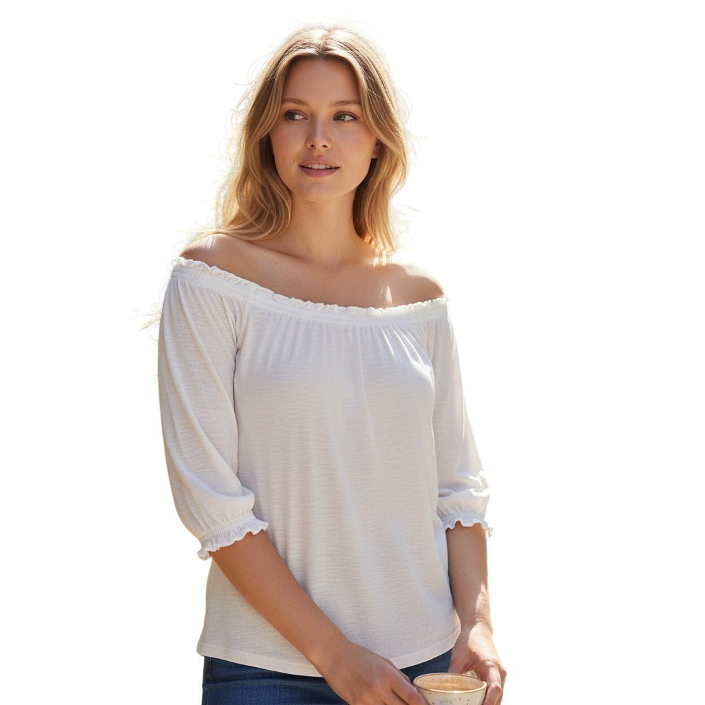 Knox Rose Off Shoulder Smocked Blouse Ivory Boho Peasant Top Women Size M