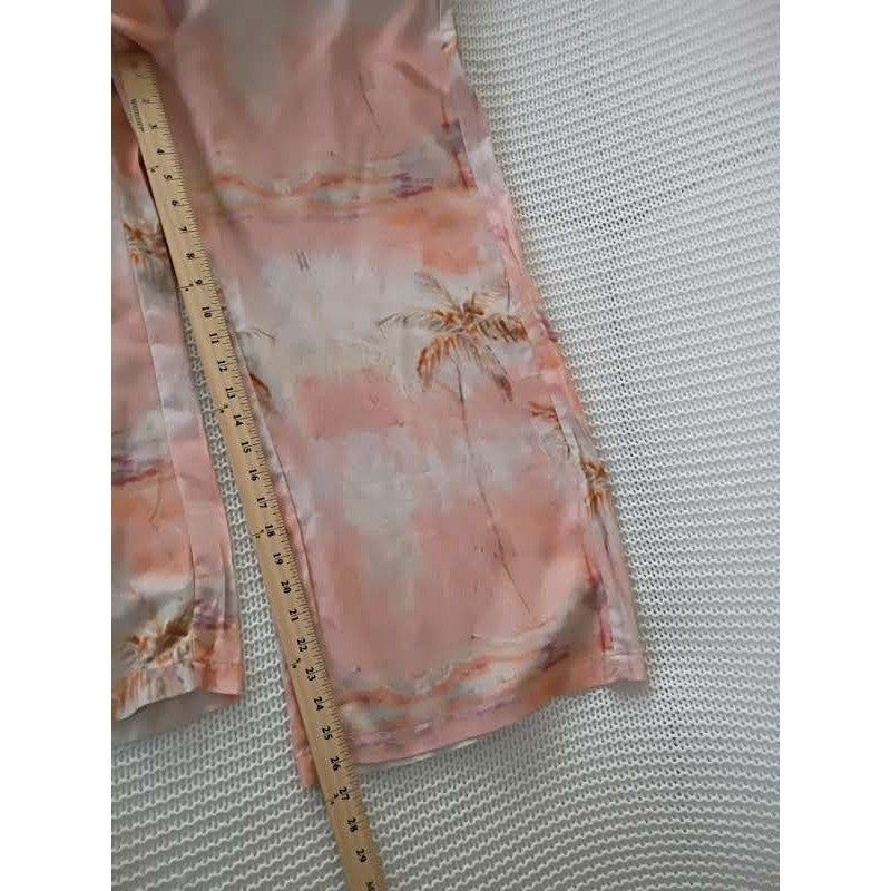 Rachel Zoe NWT Linen Blend Wide Leg Tropical Palm Tree Print Pants Peach Pink