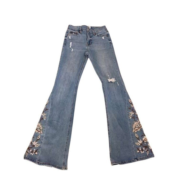 Celebrity Pink Generation Floral Embroidered Flare Jeans Light Wash Womens W 26