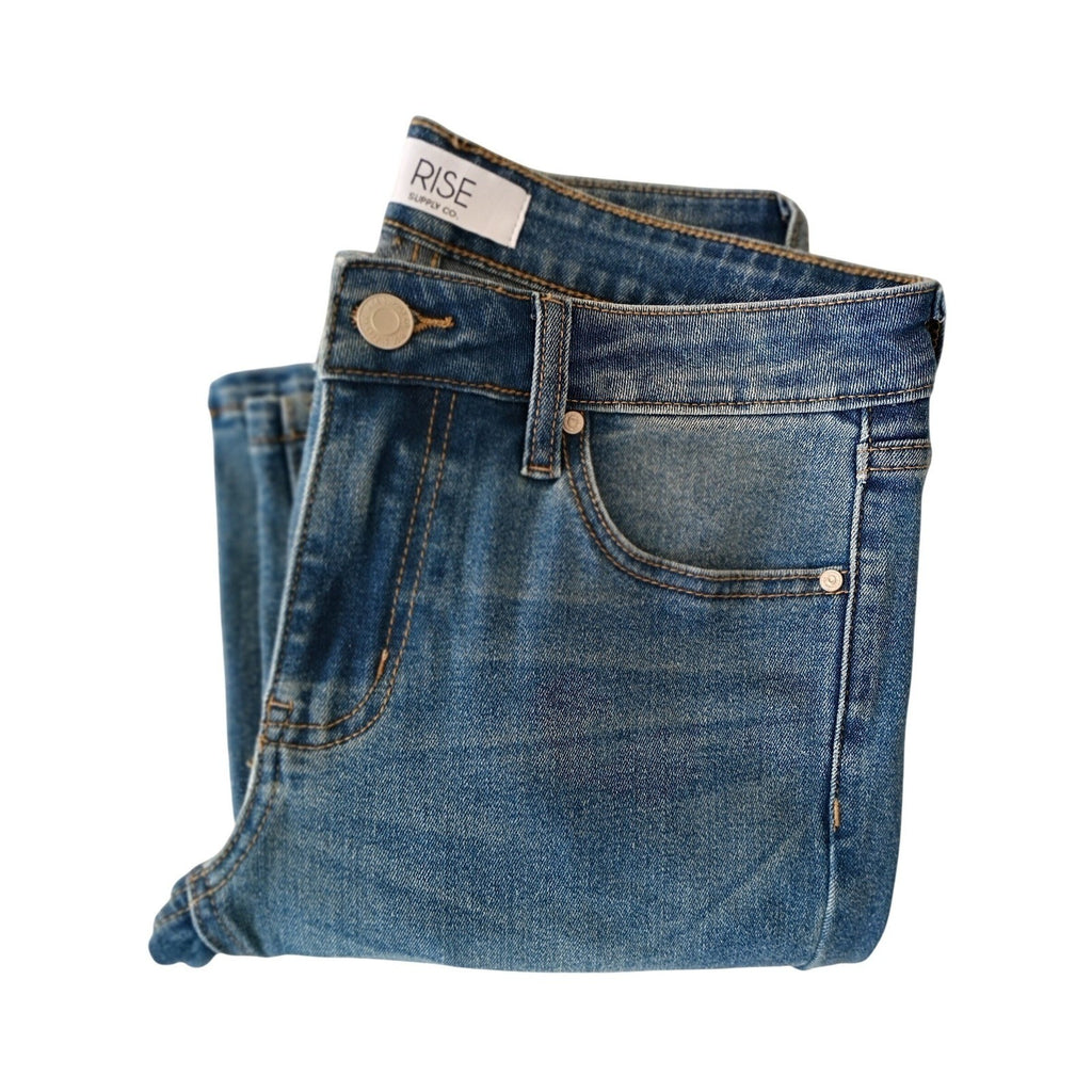 RISE SUPPLY CO. Blue Wash Flare Jeans 27x30 High Rise Bootcut Trendy Denim