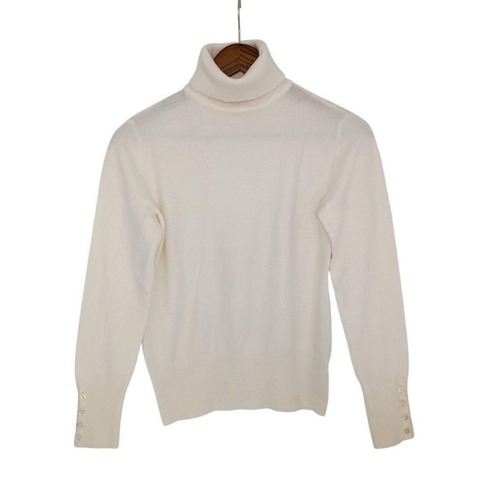 JM Collection Petite Ivory Turtleneck Sweater Button Cuffs Pullover Size P S