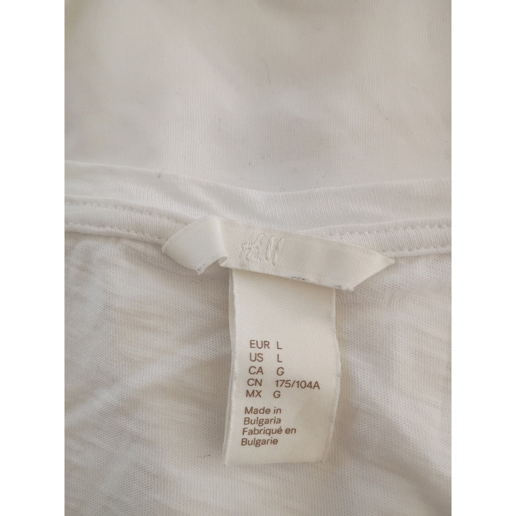 H M White V Neck T Shirt 100% Cotton Casual Basic Essential Top Size L