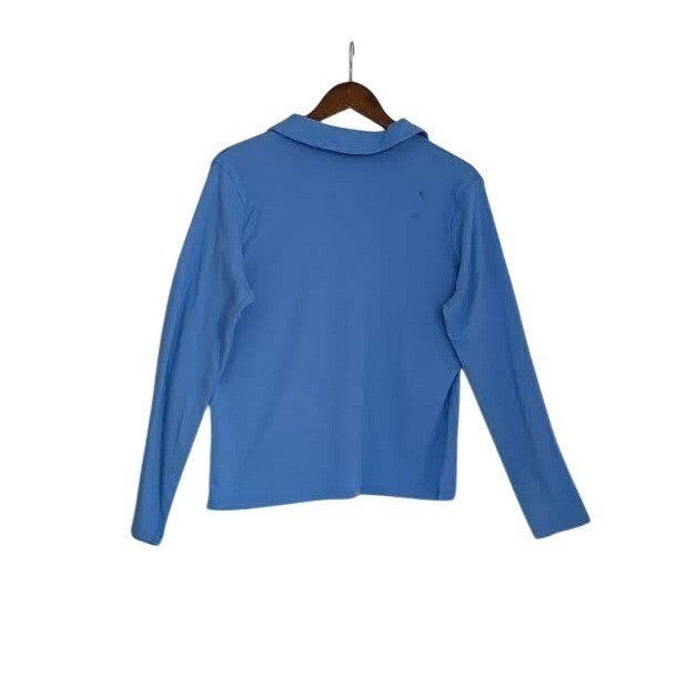 Charter Club Blue 100% Supima Cotton Long Sleeve Split V-Neck Polo Shirt L