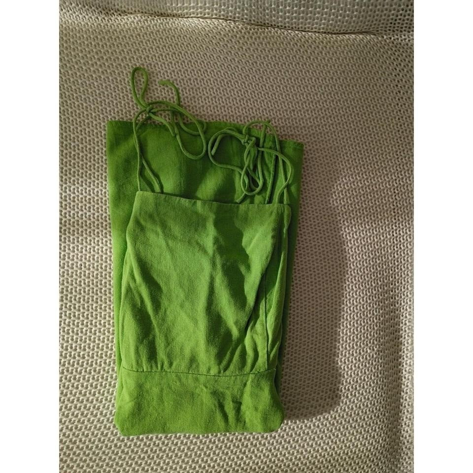 Old Navy Green Smocked Linen Blend Square Neck Tie Shoulder Mini Dress Women L