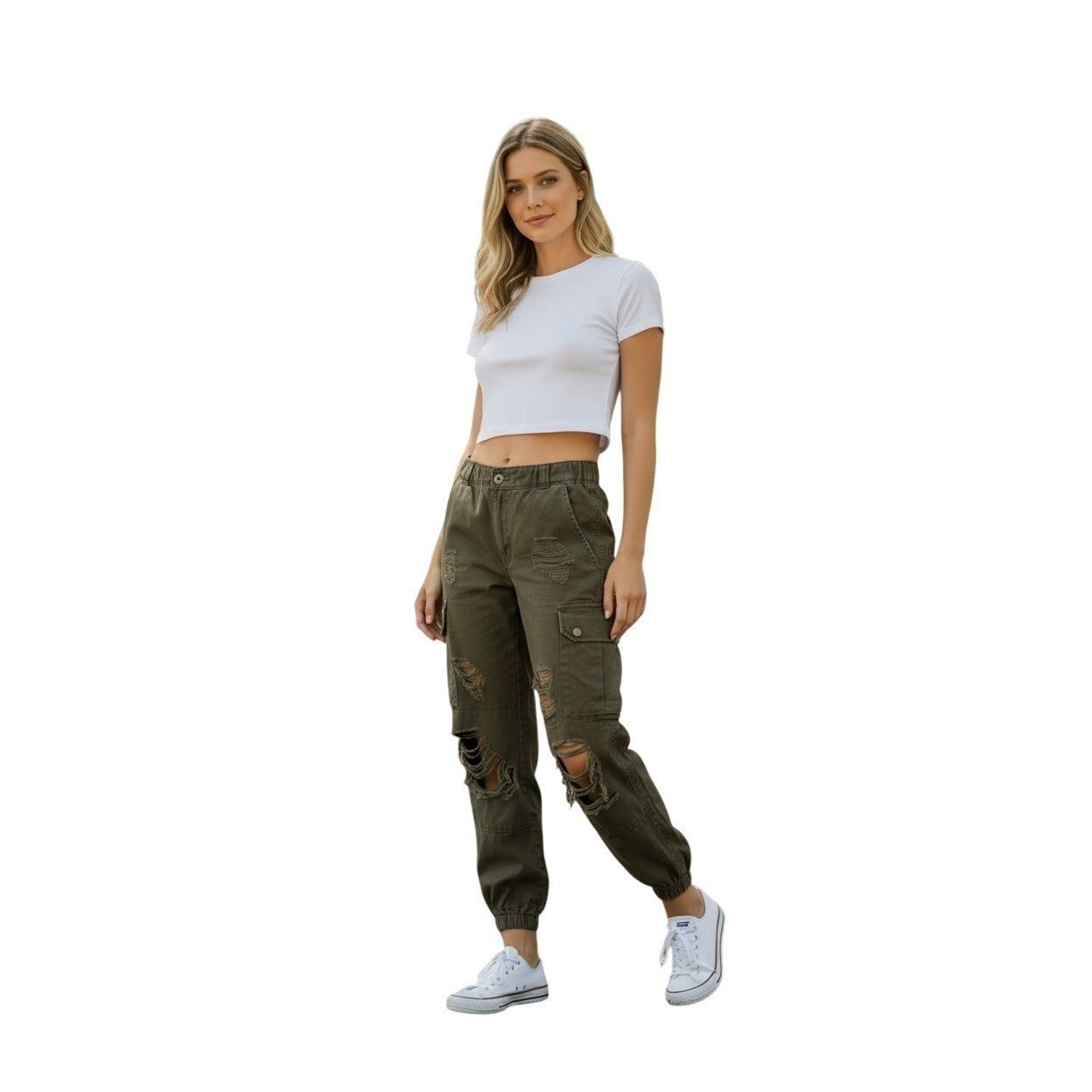 CARMAR CARMAR Olive Green Distressed Cargo Pants Size 26 VTG Grunge Style