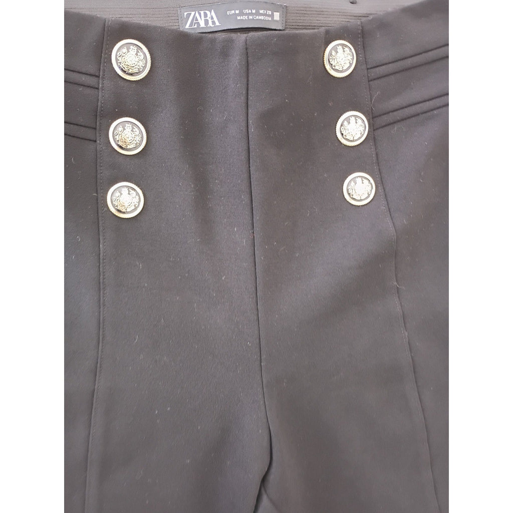 Zara Black Nautical Super High Waist Sailor Style Button Detail Pants M