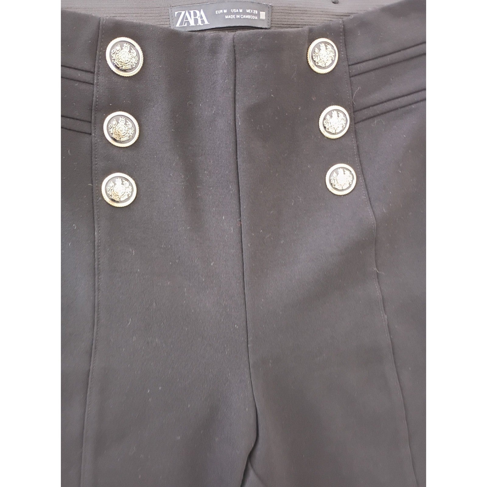 Zara Black Nautical Super High Waist Sailor Style Button Detail Pants M
