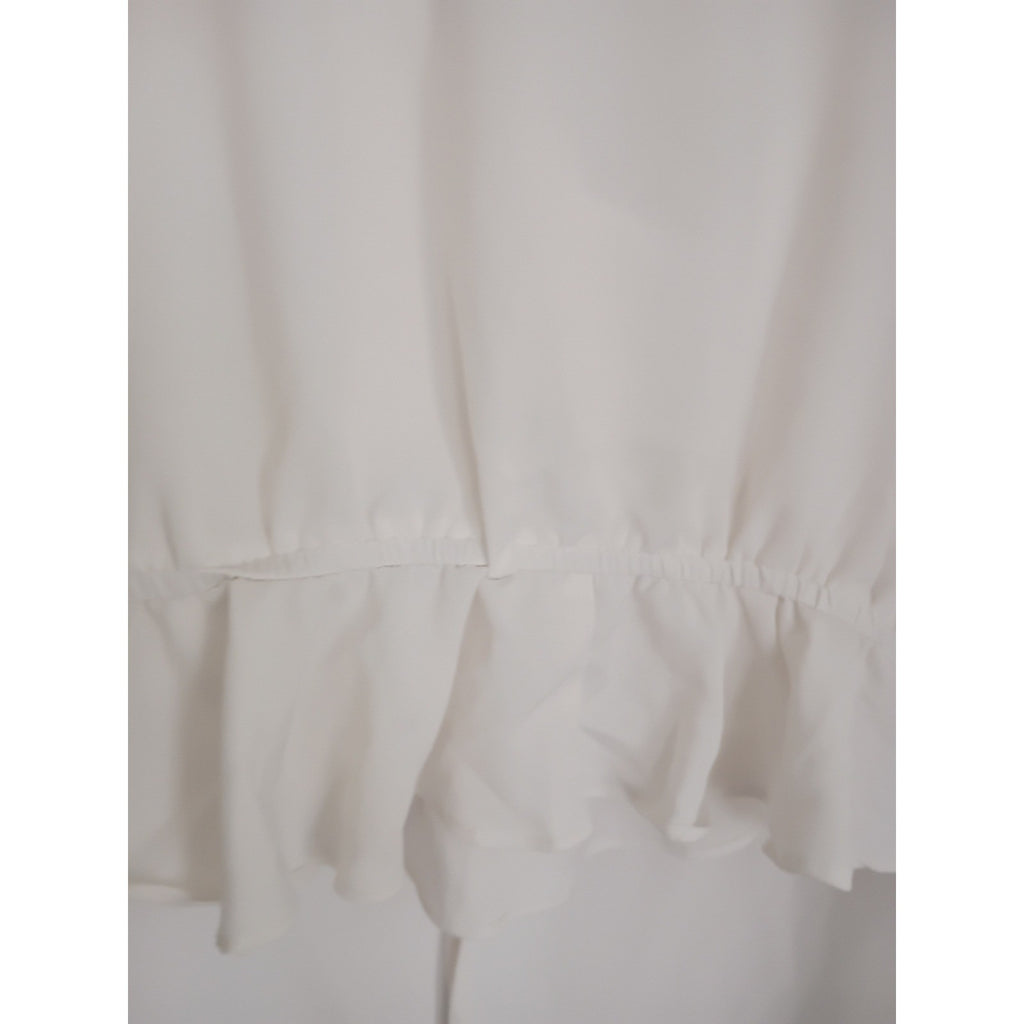 Urban Outfitters Coquette Ruffle Tie Front Puff Sleeve Crop Top White S