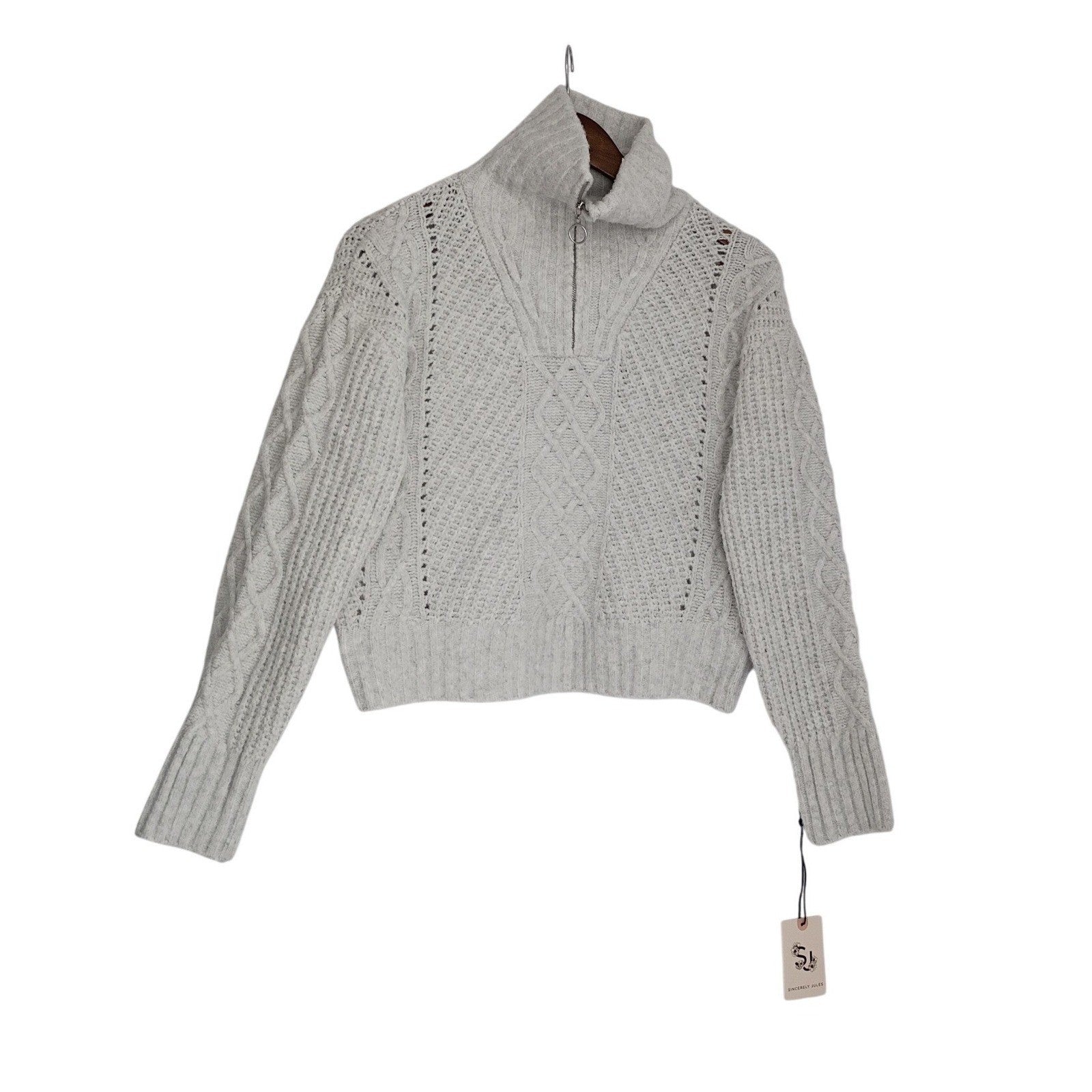Sincerely Jules NWT Cable Knit Quarter Zip Cozy Cropped Sweater S Preppy Y2K