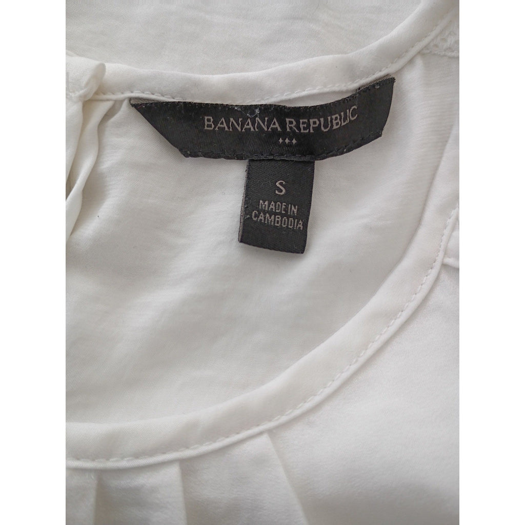 Banana Republic White Cotton Sheer Pleated Cap Sleeve Blouse Top Size S