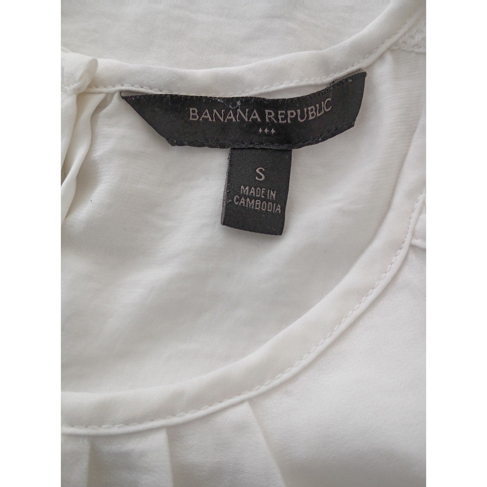 Banana Republic White Cotton Sheer Pleated Cap Sleeve Blouse Top Size S