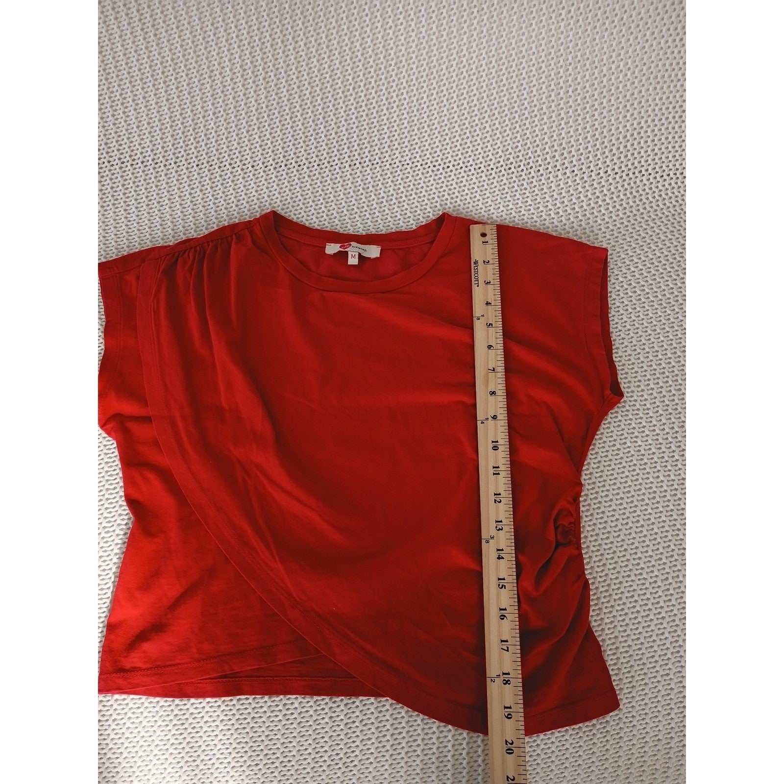Ole by Koton Red Asymmetrical Draped Cap Sleeve Top Size M 100% Cotton