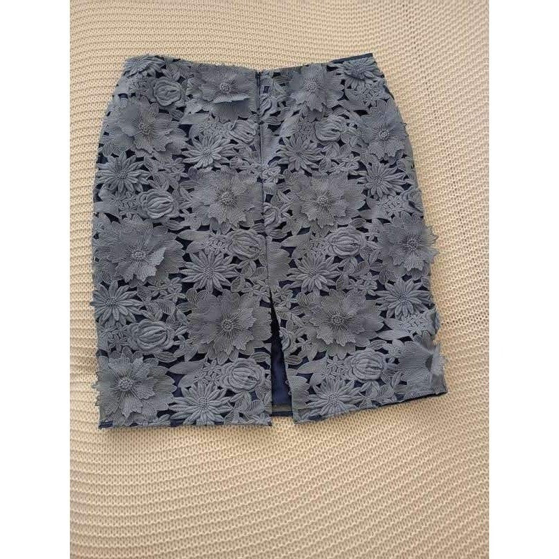French Connection Blue Grey 3D Floral Lace Mini Skirt W32 S12 L Party Wedding
