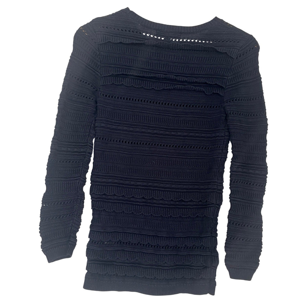 Banana Republic Navy Blue Cotton Blend Textured Knit Ruffle Sweater Fits S NWOT