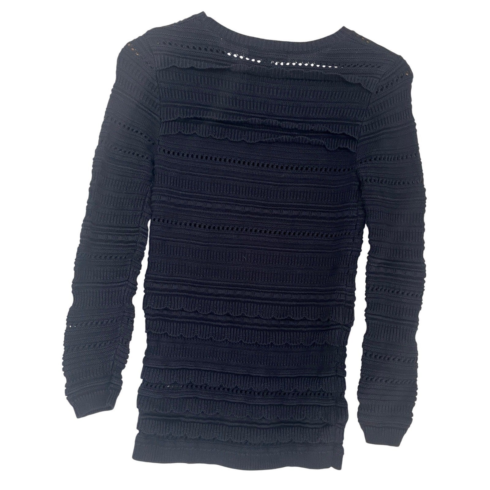 Banana Republic Navy Blue Cotton Blend Textured Knit Ruffle Sweater Fits S NWOT