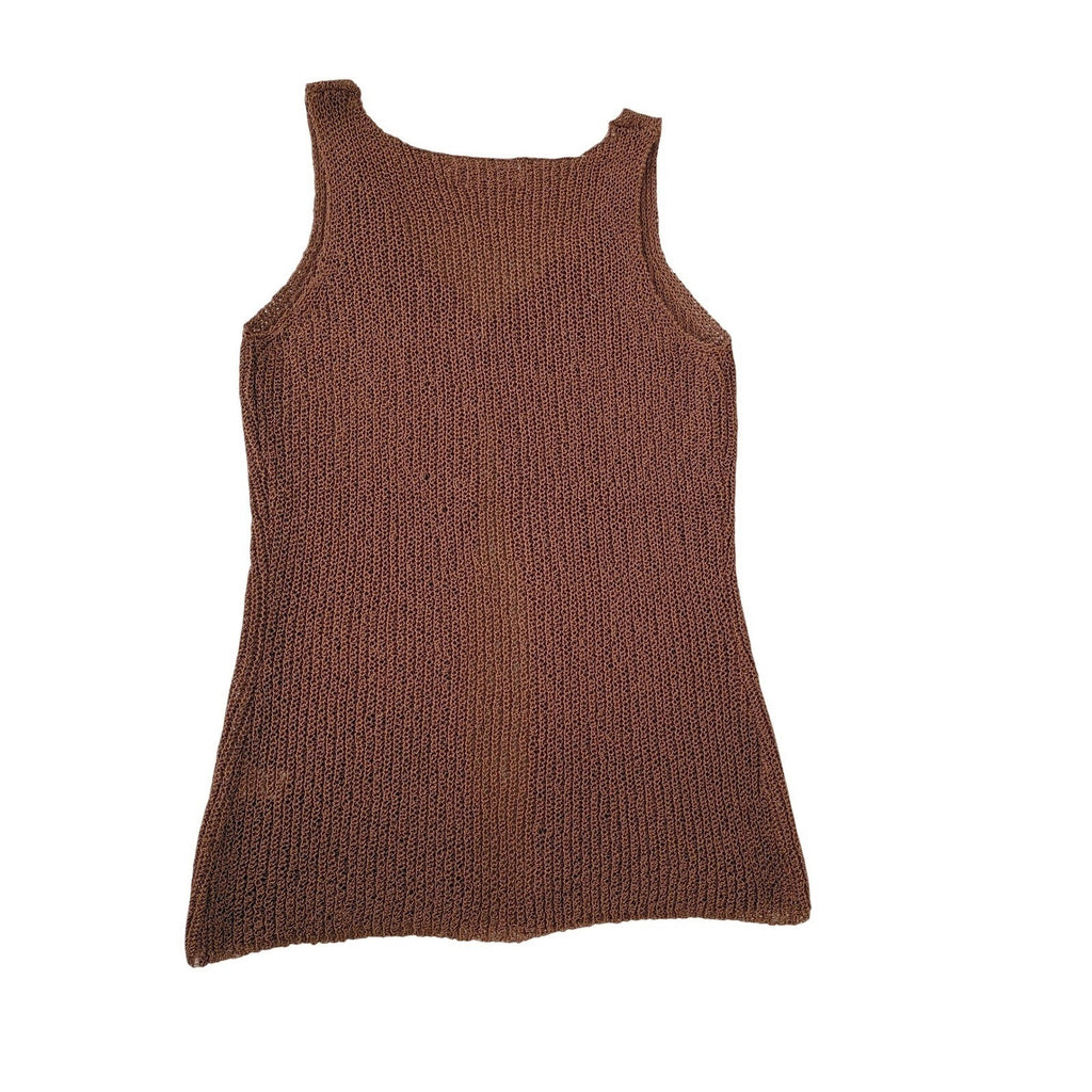 NWT Zenana Boho Festive Brown Crochet Knit Open Front Vest Sleeveless Cardigan S