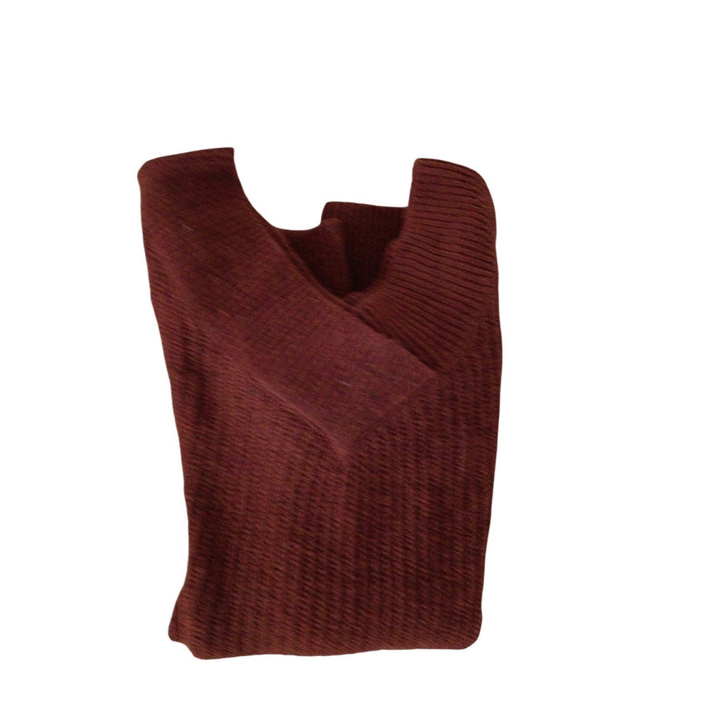 PINK ROSE NWT Cozy Rusty Brown Cross-Neck Waffle Knit Sweater Size S Casual Chic