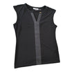 Calvin Klein Black Sleeveless V-Neck Sheath Top with Faux Leather Trim Size M