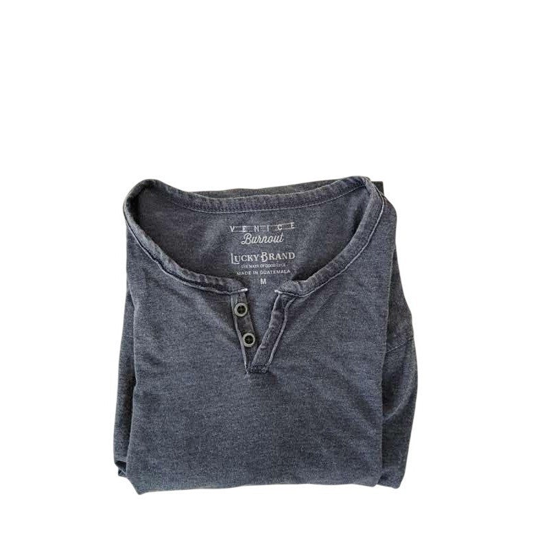 Lucky Brand Venice Burnout Cotton Blend Henley Shirt Long Sleeve Gray Mens M