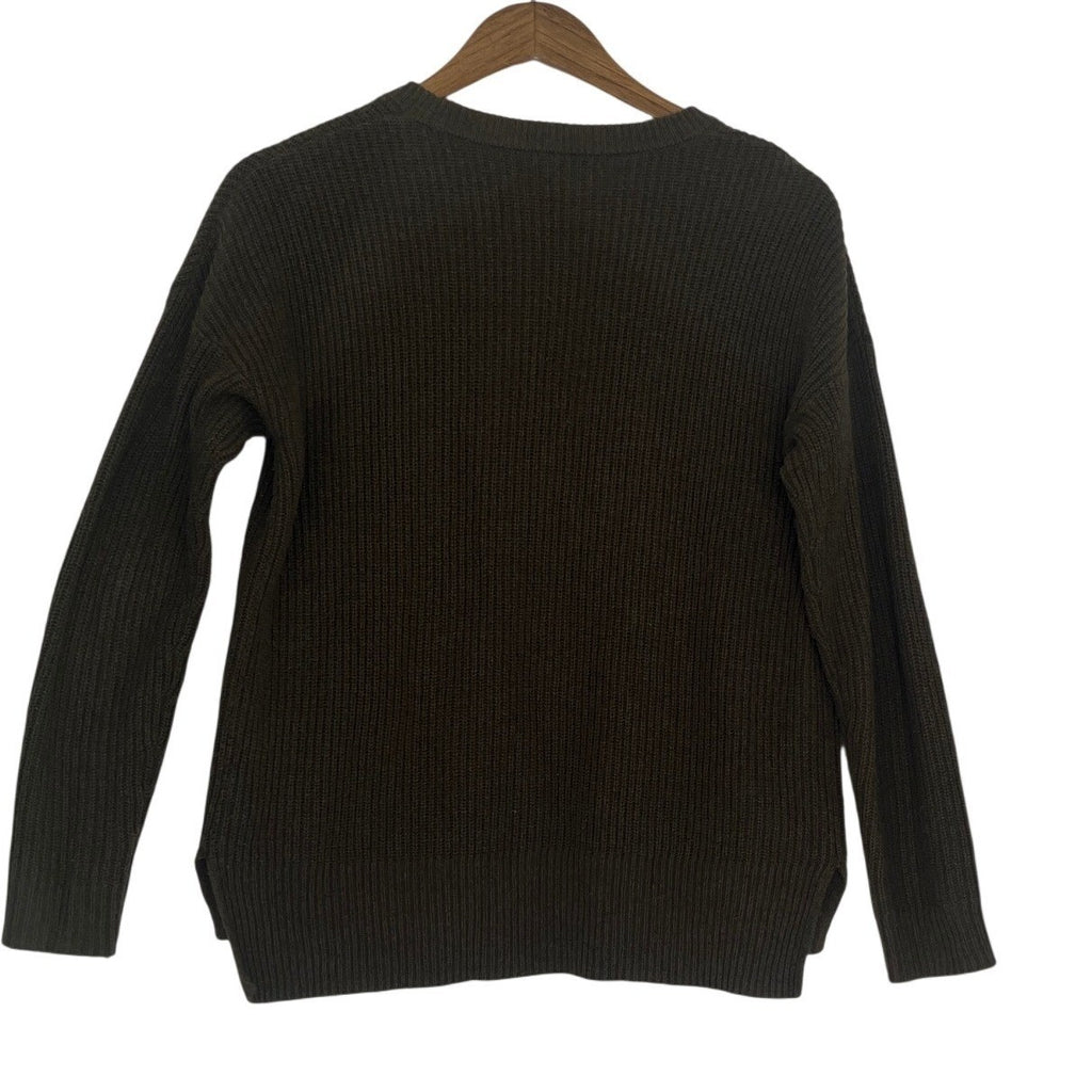Madewell Olive Green Ribbed Pocket Sweater Cotton Blend Long Sleeve Minimalist S