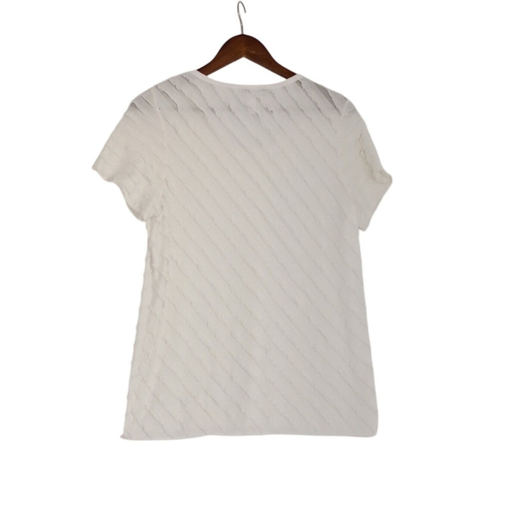 Only 9 White Textured Ruffle Tiered Crew Neck Top Medium Short Sleeve Coquette