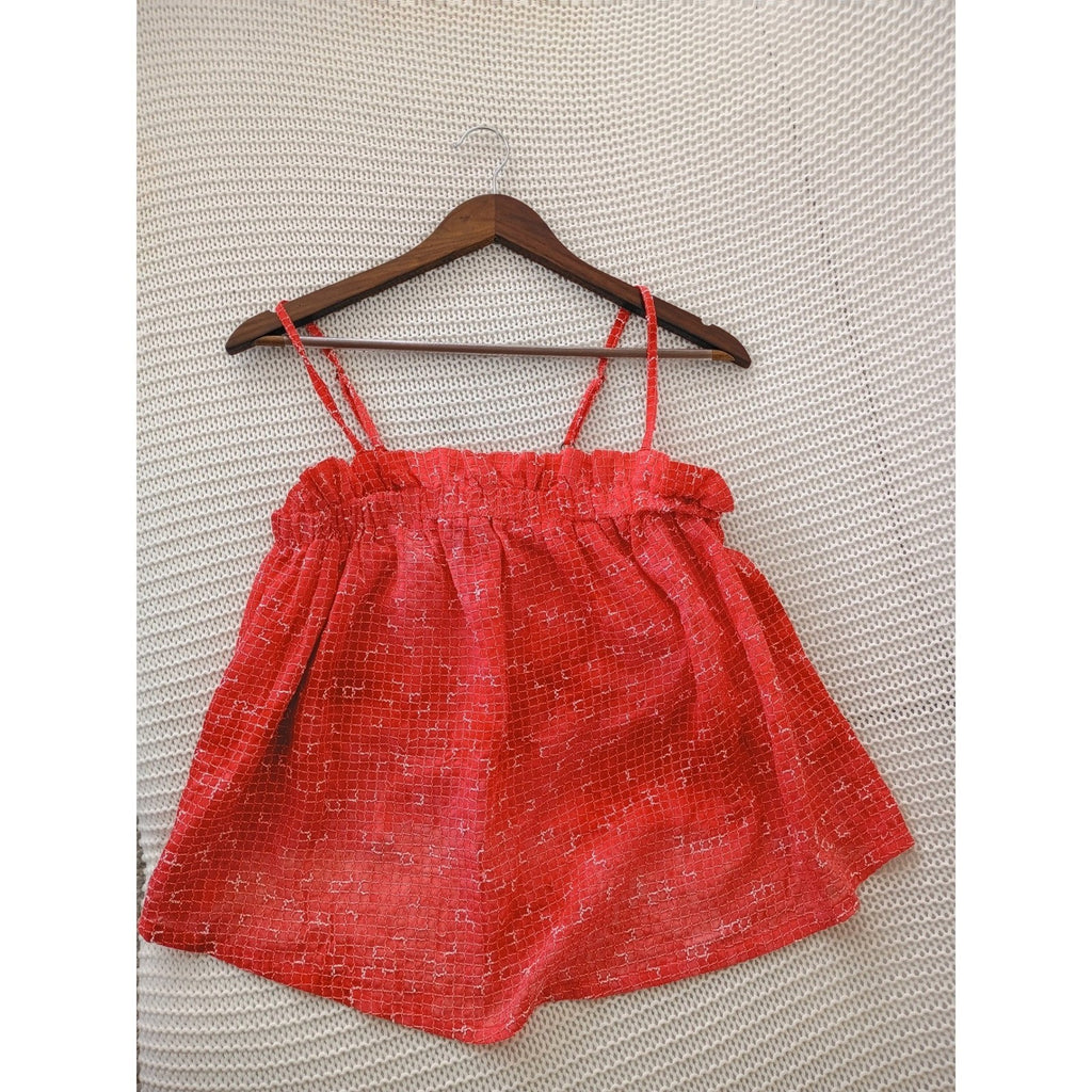 Maeve Anthropologie Red White Grid Print Ruffle Camisole Top Fits S Coastal